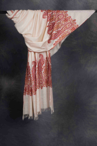 Ivory Base Big Border Embroidery Cashmere Pashmina Shawl