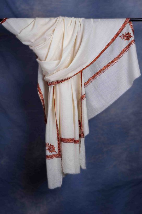 3 yard Ivory Base With Border Embroidery Merino Shawl