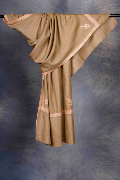 Beige colour with Small Border Embroidery Cashmere Pashmina Scarf