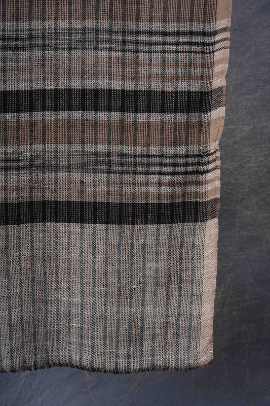 Big Black,Ivory And Natural Striped Handwoven Cashmere Pashmina Scarf