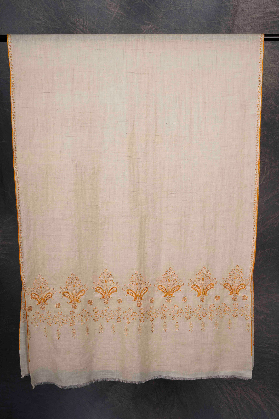 Ivory With Big Buteh Motif Border Embroidery Cashmere Pashmina Scarf