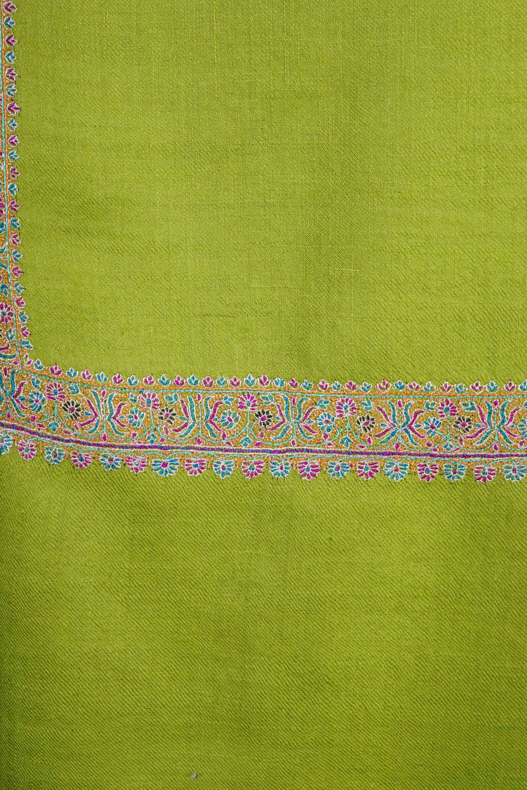 Lime Green Border Embroidery Cashmere Pashmina Shawl