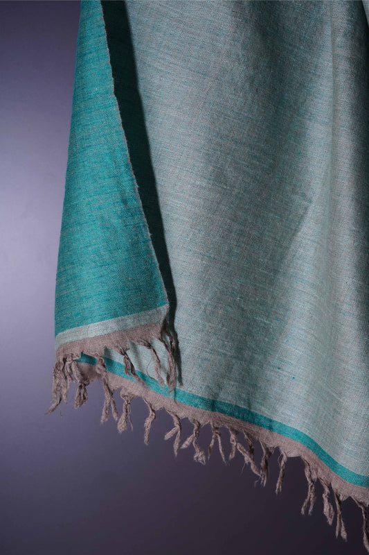 Reversible Turquoise and Tea Green Handwoven Cashmere Pashmina Shawl