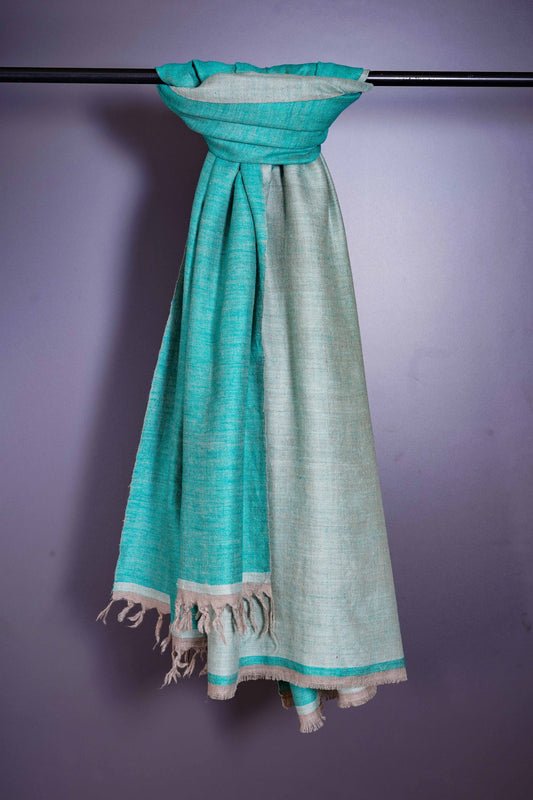 Reversible Turquoise and Tea Green Handwoven Cashmere Pashmina Shawl