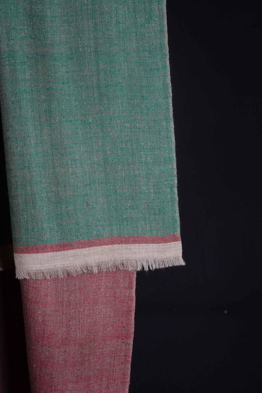Reversible Green and Burgundy Handwoven Cashmere Pashmina Shawl