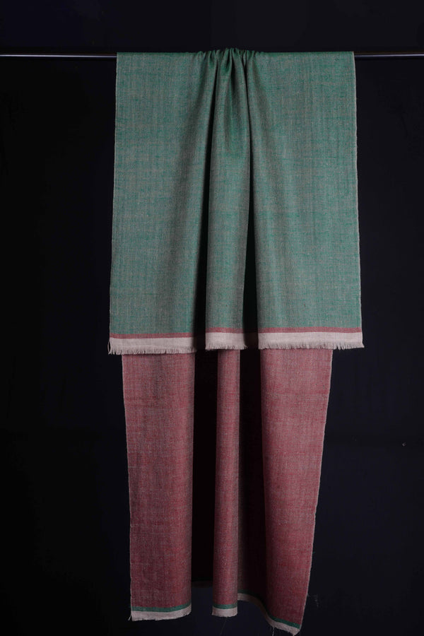Reversible Green and Burgundy Handwoven Cashmere Pashmina Shawl — reversible pashmina shawl handwoven in Kashmir