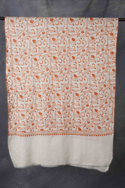 Ivory Base Jali Sozni Embroidery Merino Wool Scarf