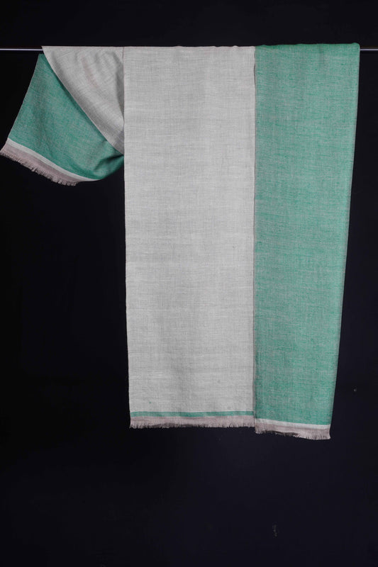 Reversible Green and Silver Handwoven Cashmere Pashmina Shawl
