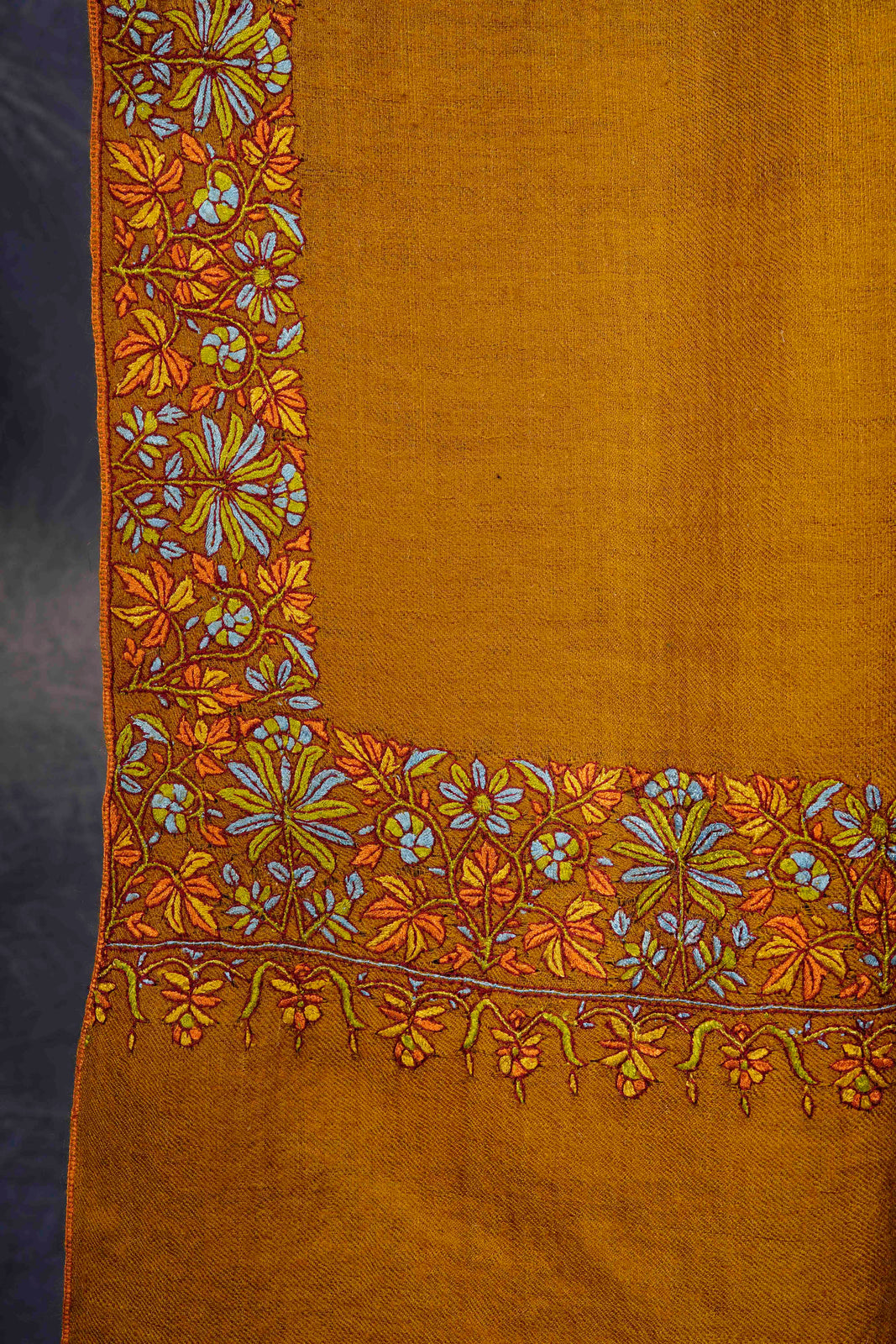 Mustard Multi- Color Big Border Embroidery Cashmere Pashmina Shawl