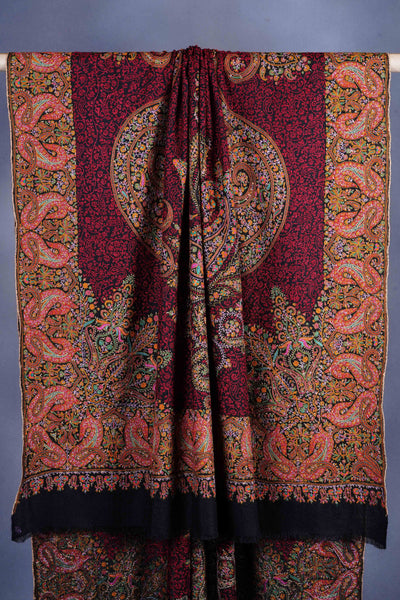 Black Base Jamawar Multi-color Embroidery Cashmere Pashmina Shawl