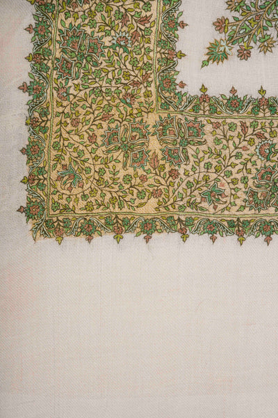 Ivory Base Mussar with shades of green Embroidery