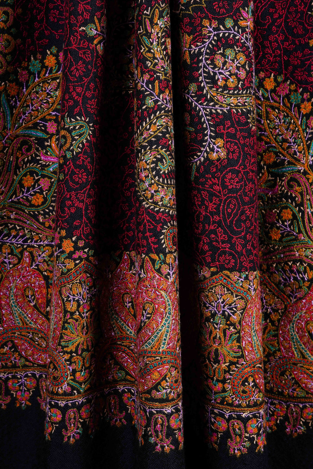 Black Base Jamawar Multi-color Embroidery Cashmere Pashmina Shawl