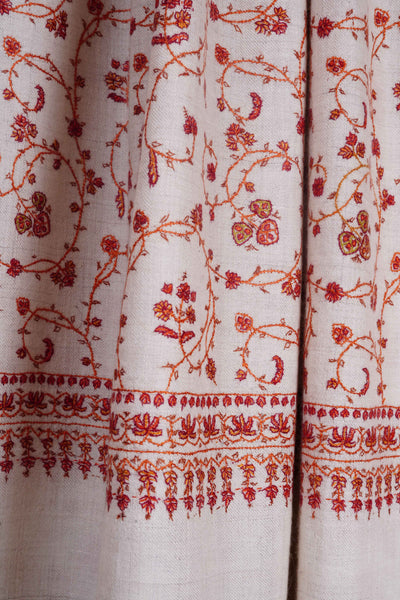 Ivory Base Jali Embroidery Cashmere Pashmina Shawl