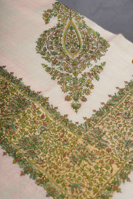 Ivory Base Mussar with shades of green Embroidery