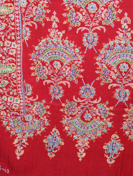 Red Base Jamawar Embroidery Pashmina Shawl
