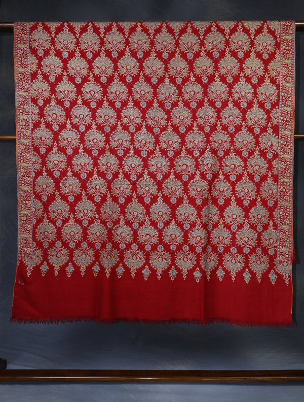 Red Base Jamawar Embroidery Pashmina Shawl