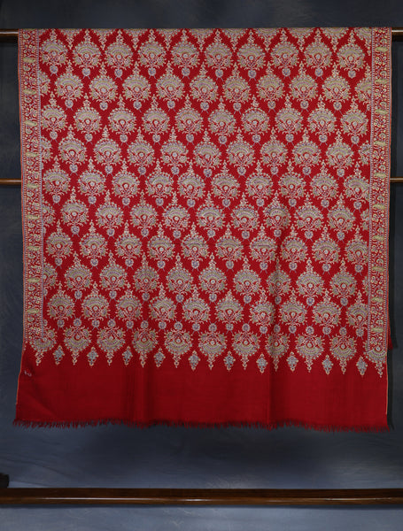 Red Base Jamawar Embroidery Pashmina Shawl