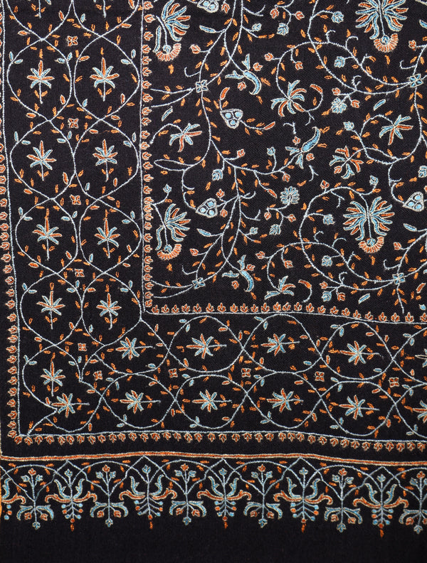 Black Jamawar Embroidery Pashmina Shawl – detail view