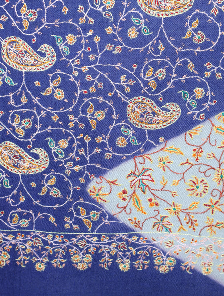 Triple Dye Base Jamawar Embroidery Pashmina Shawl