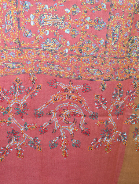 Pink and Mustard Color Jamawar Embroidery Pashmina Shawl