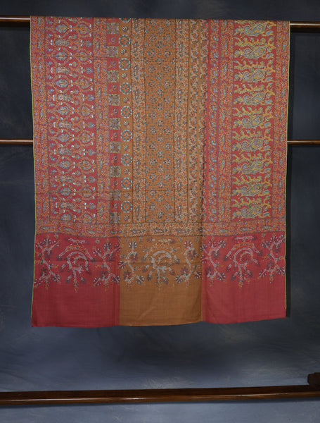 Pink and Mustard Color Jamawar Embroidery Pashmina Shawl