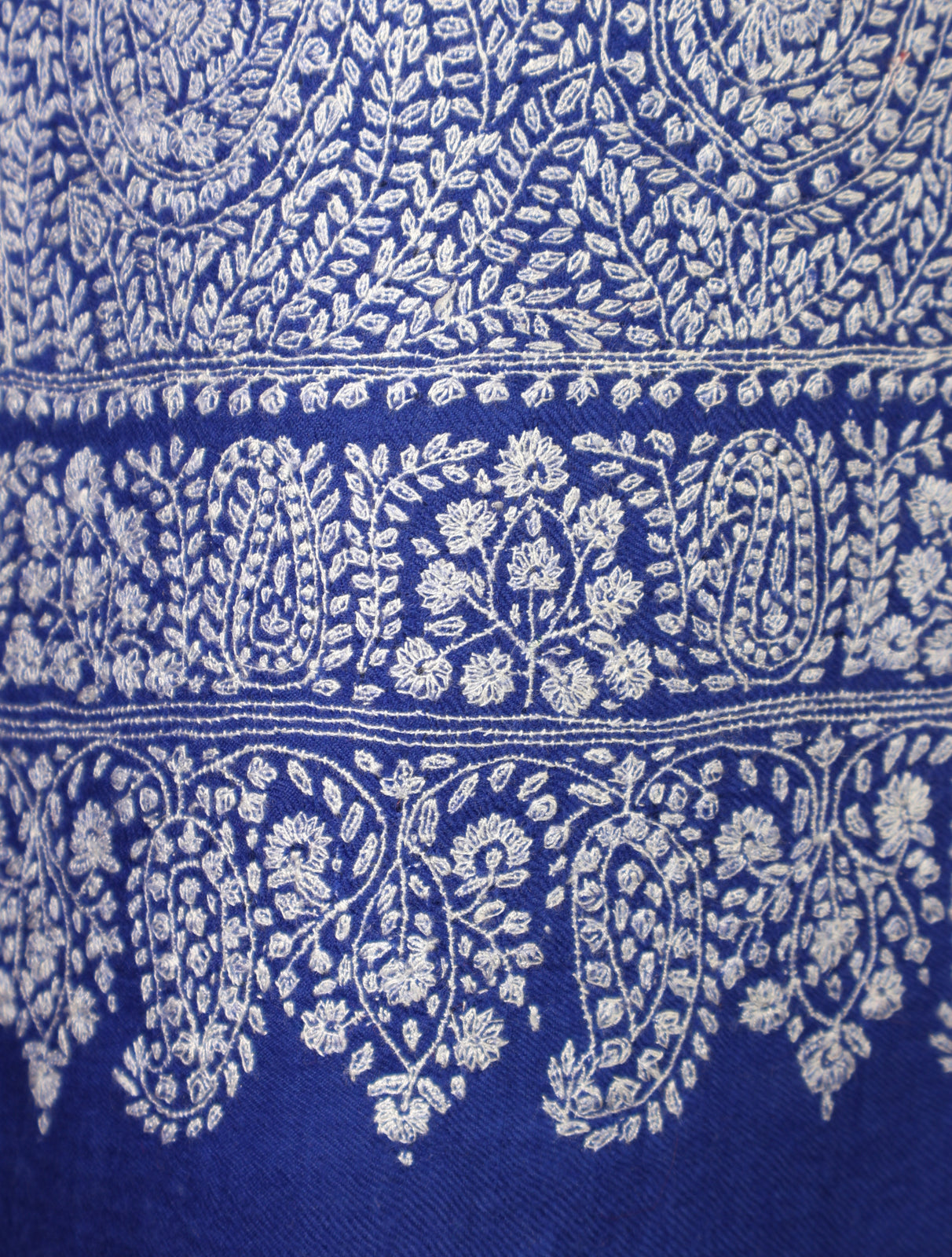 Blue Base Jamawar white Embroidery Pashmina Shawl