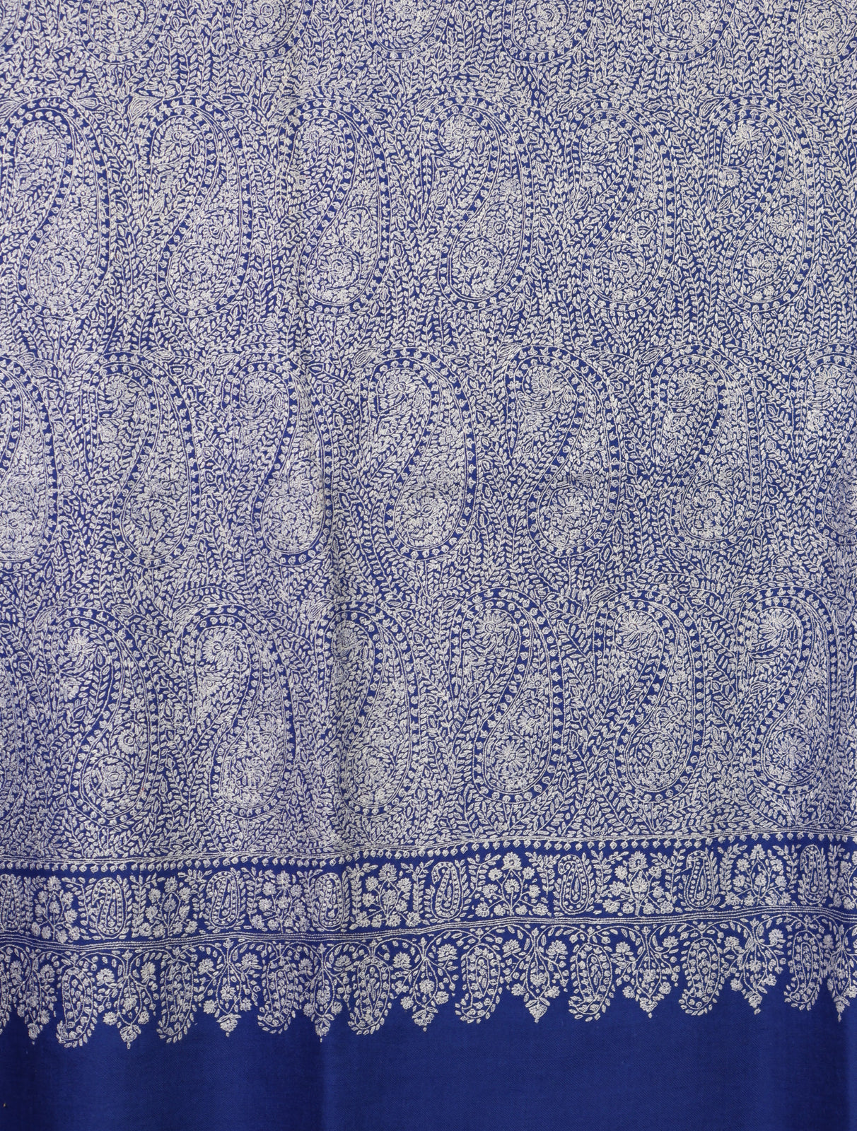 Blue Base Jamawar white Embroidery Pashmina Shawl