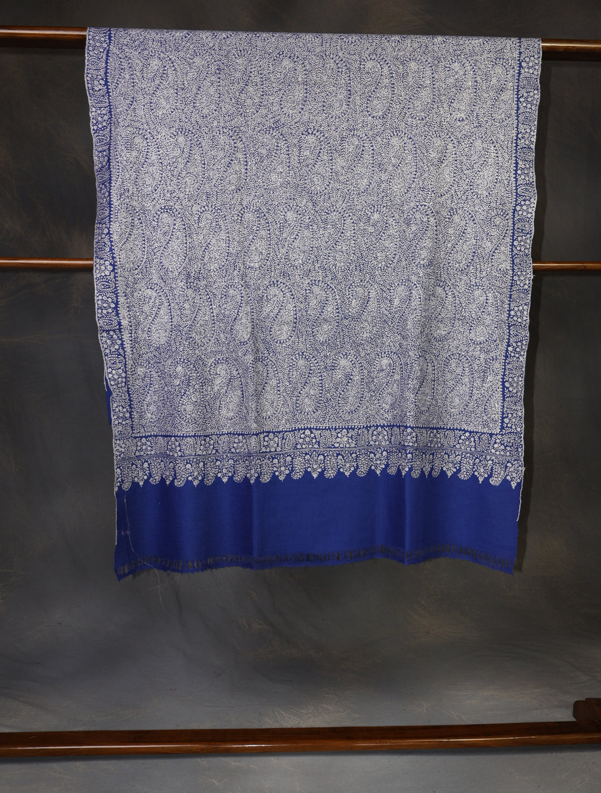 Blue Base Jamawar white Embroidery Pashmina Shawl