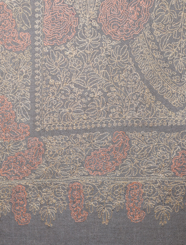 Beige Base Jamawar Embroidery Pashmina Shawl – detail view
