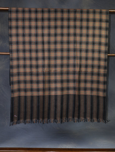 Black and Natural Checked handwoven Cashmere Pashmina Shawl