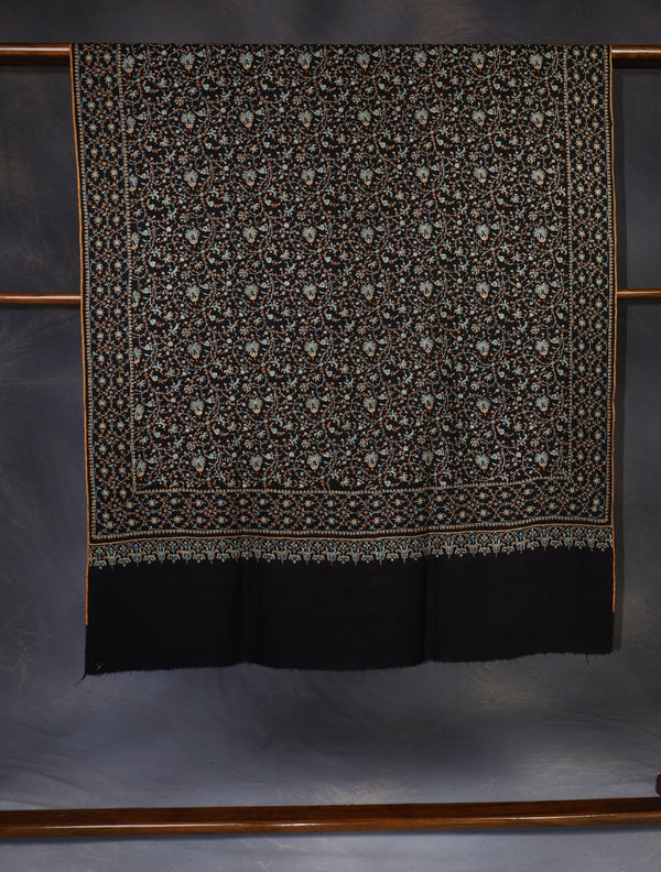 Black Jamawar Embroidery Pashmina Shawl