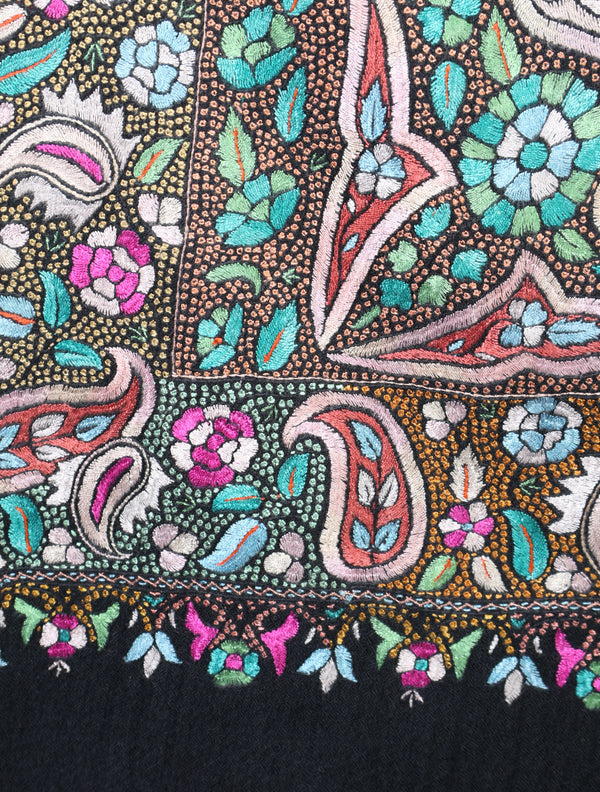 Black Jamawar Embroidery Pashmina Shawl – detail view