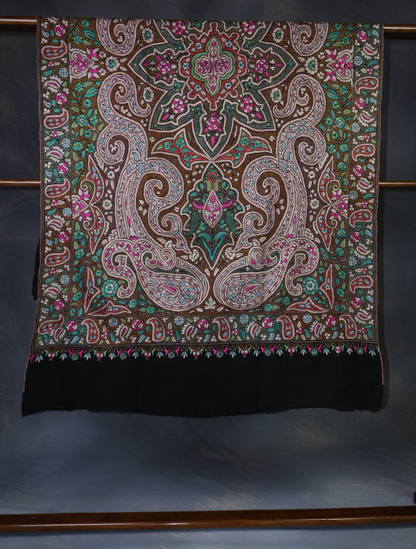 Black Jamawar Embroidery Pashmina Shawl