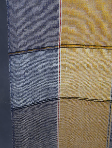 Yellow and Blue Checked handwoven Cashmere Pashmina Shawl