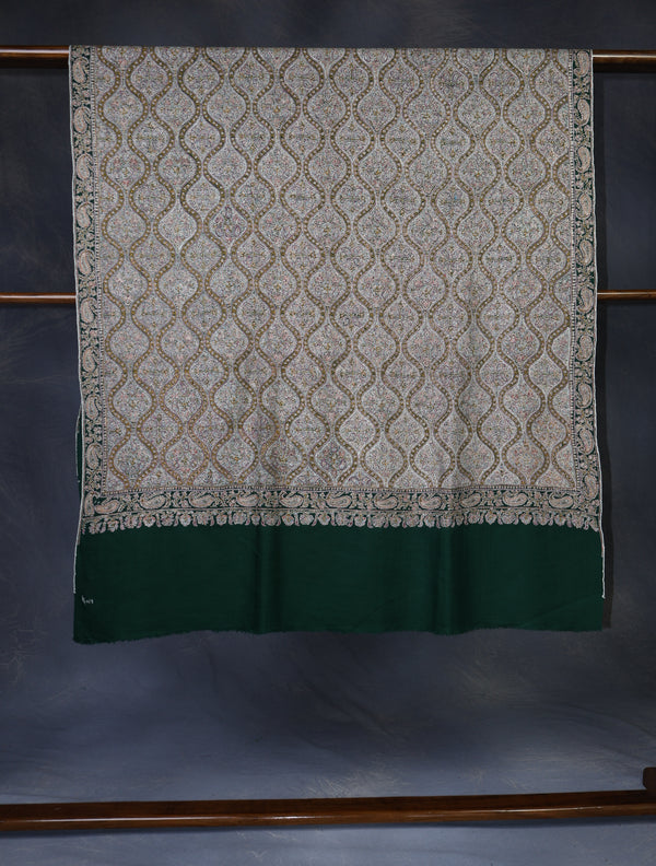 Dark Green Base Jamawar Embroidery Pashmina Shawl