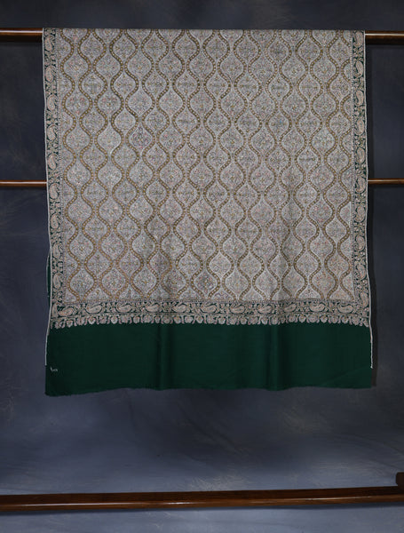 Dark Green Base Jamawar Embroidery Pashmina Shawl