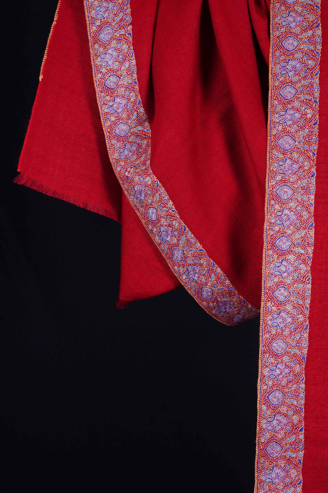 Red Base Big Border Embroidery Cashmere Pashmina Shawl