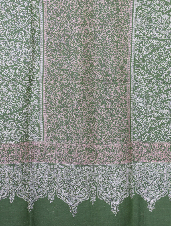 Light Green Base Jamawar Embroidery Pashmina Shawl – detail view