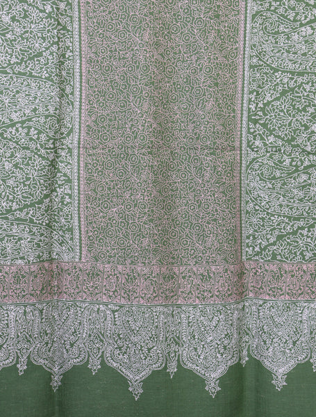 Light Green Base Jamawar Embroidery Pashmina Shawl