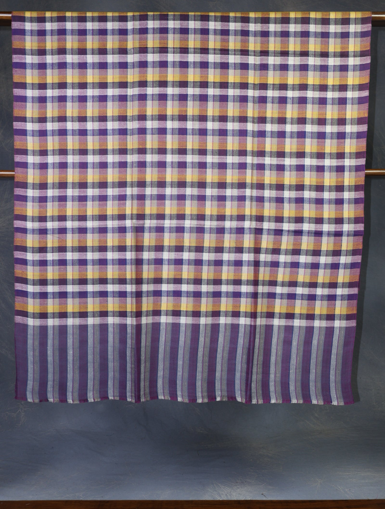 Multi Color With Purple Border Checked handwoven Cashmere Pashmina Shawl