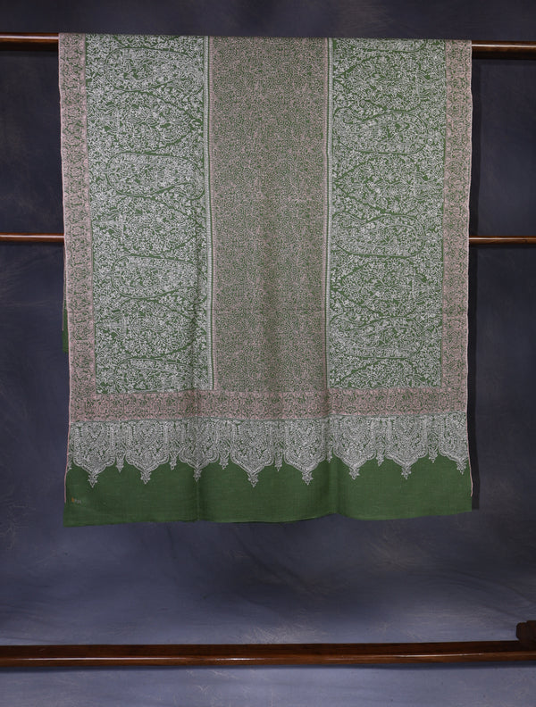 Light Green Base Jamawar Embroidery Pashmina Shawl