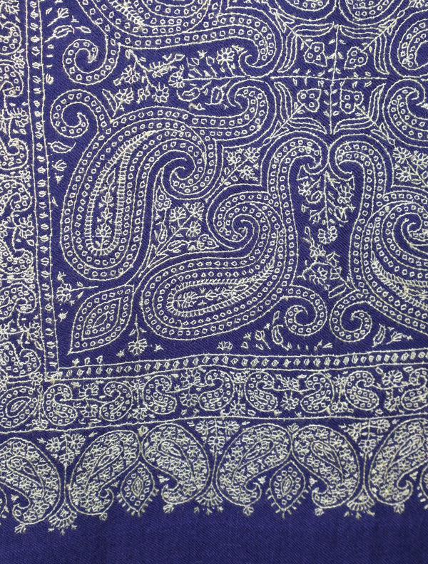 Blue Jamawar Embroidery Pashmina Shawl – detail view