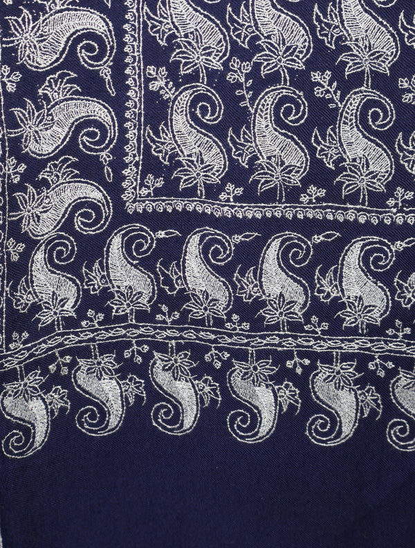 Blue Jamawar Embroidery Pashmina Shawl – detail view