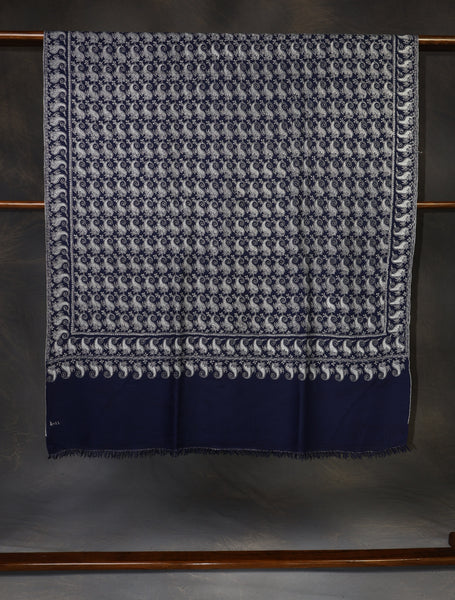 Blue Jamawar Embroidery Pashmina Shawl