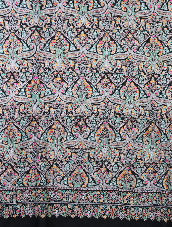Black Jamawar Embroidery Pashmina Shawl – detail view