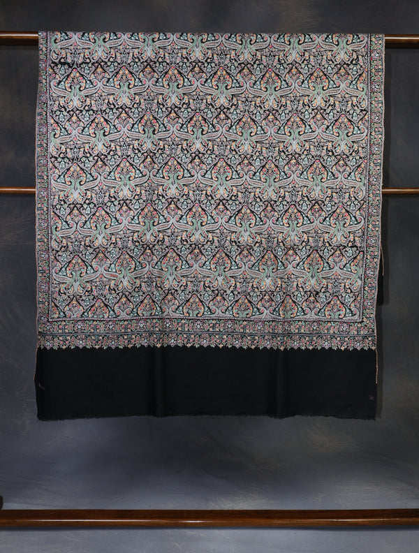 Black Jamawar Embroidery Pashmina Shawl