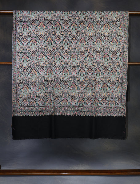 Black Jamawar Embroidery Pashmina Shawl