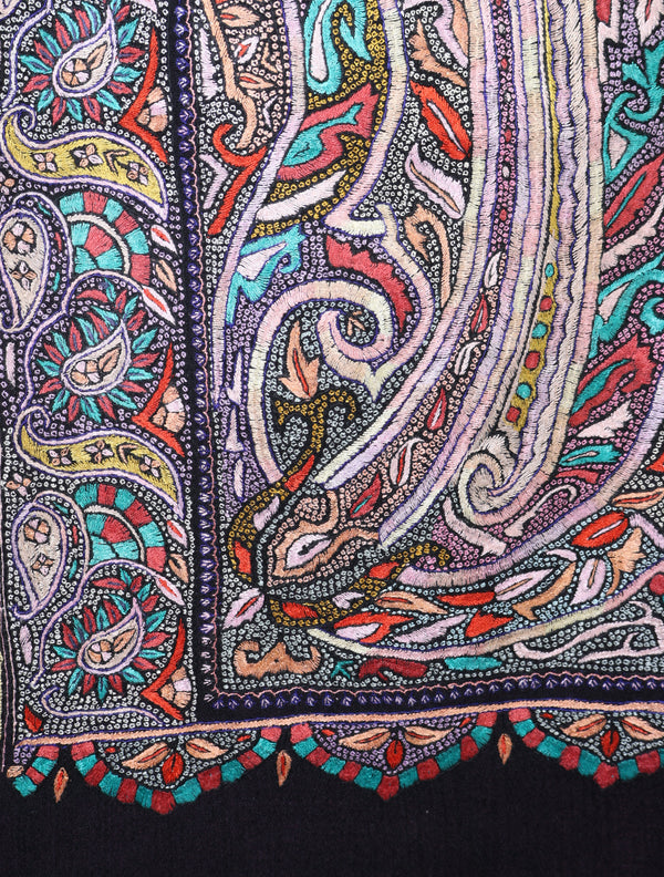 Black Jamawar Embroidery Pashmina Shawl – detail view
