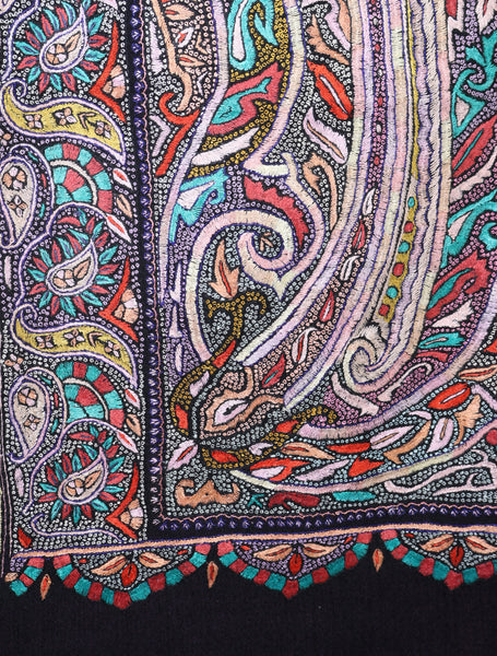 Black Jamawar Embroidery Pashmina Shawl