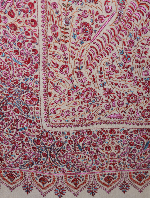Cream Color Jamawar Embroidery Pashmina Shawl – detail view